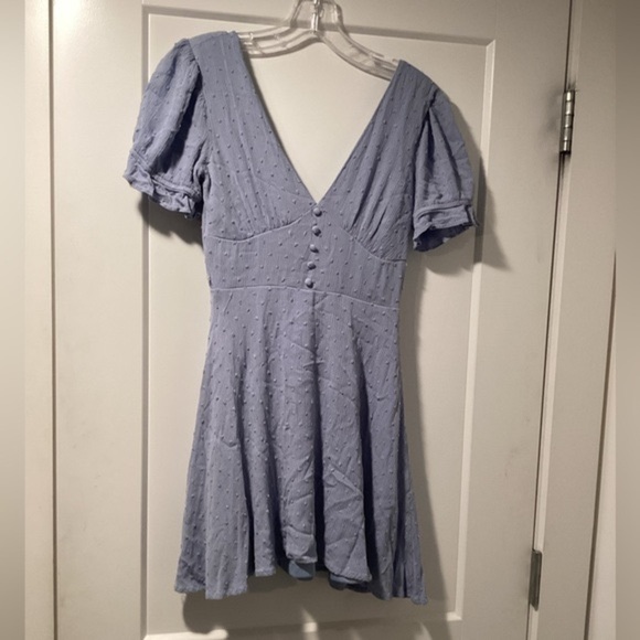 NWT Lulus Daytime Delight Light Blue Swiss Dot Tie-Back Mini Dress - Picture 4 of 7